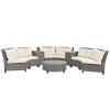 [VIDEO provided]U_Style 6 - Person Fan-shaped Rattan Suit Combination with Cushions and Table,Suitable for Garden