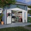 10X8 FT Outdoor Storage Shed, All Weather Metal Sheds with Metal Foundation & Lockable Doors, Tool Shed for Garden, Patio, Backyard, Lawn, Grey