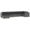 7 Piece Patio Lounge Set with Cushions Poly Rattan Gray