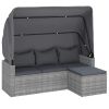 3-Seater Patio Sofa with Roof and Footstool Gray Poly Rattan