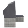 3-Seater Patio Sofa with Roof and Footstool Gray Poly Rattan